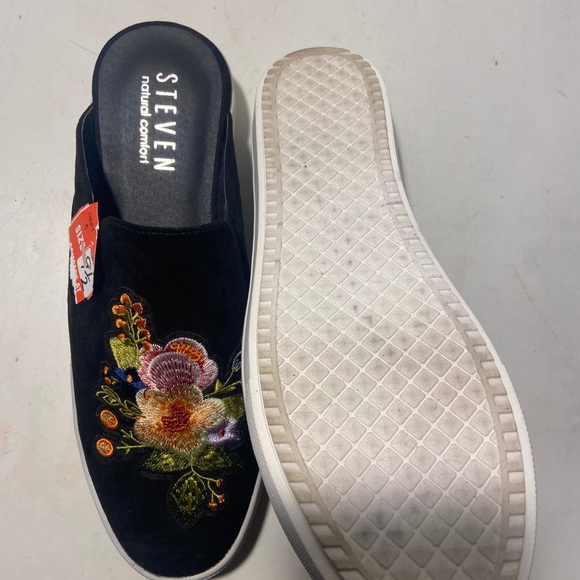 Steven natural comfort black floral fabric slide ons 9.5 NWT - Picture 5 of 6